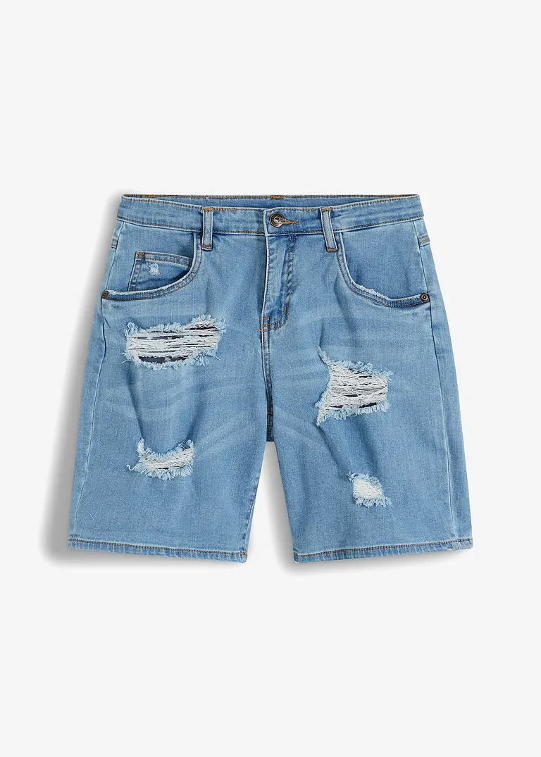 bonprix Lässig sitzende Jeans-Shorts im Destroyed-Look - blau