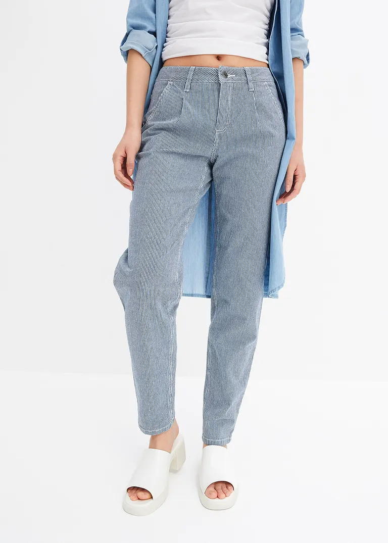 Bonprix Lässige Barrel-Jeans Mit Sommerlichem Streifen-Design - Blau