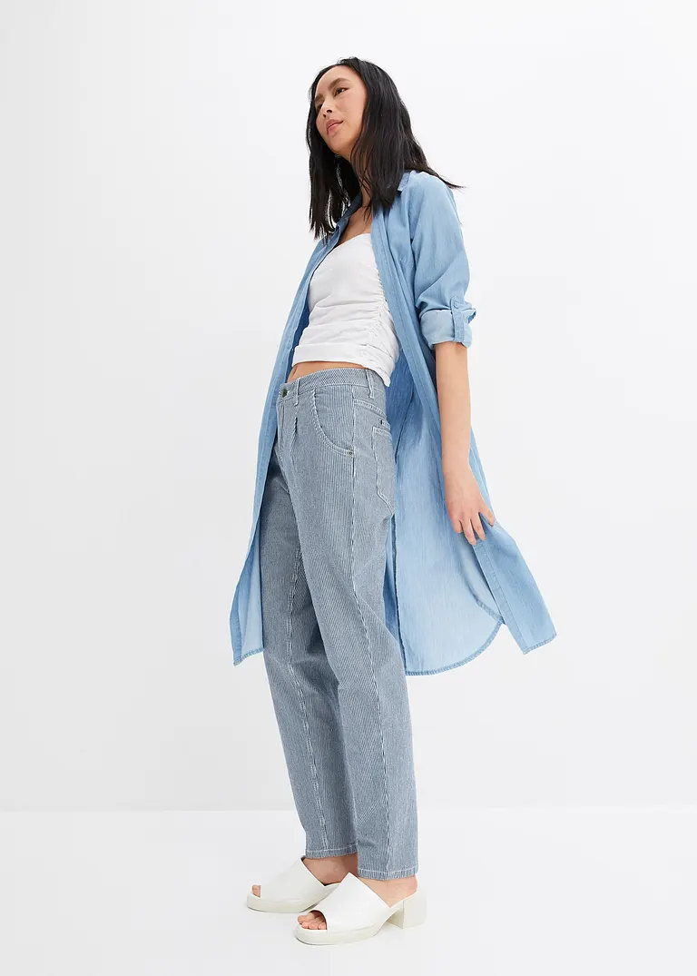 Bonprix Lässige Barrel-Jeans Mit Sommerlichem Streifen-Design - Blau