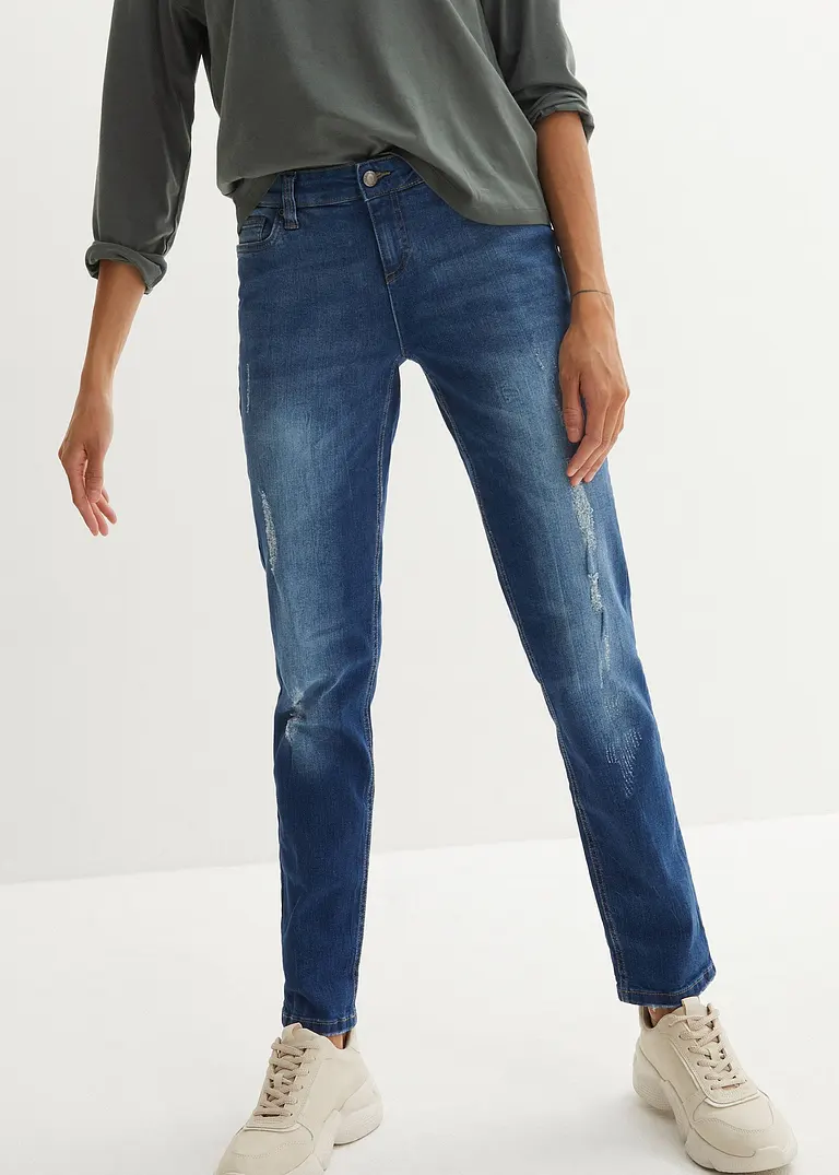 Bonprix Lässige Basic-Jeans Im Used-Look - Blau Regular