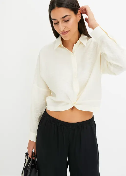 Bonprix Lässige Bluse Aus Strukturierter Zertifizierter Viskose Mit Modischem Wickeldetail Vorn