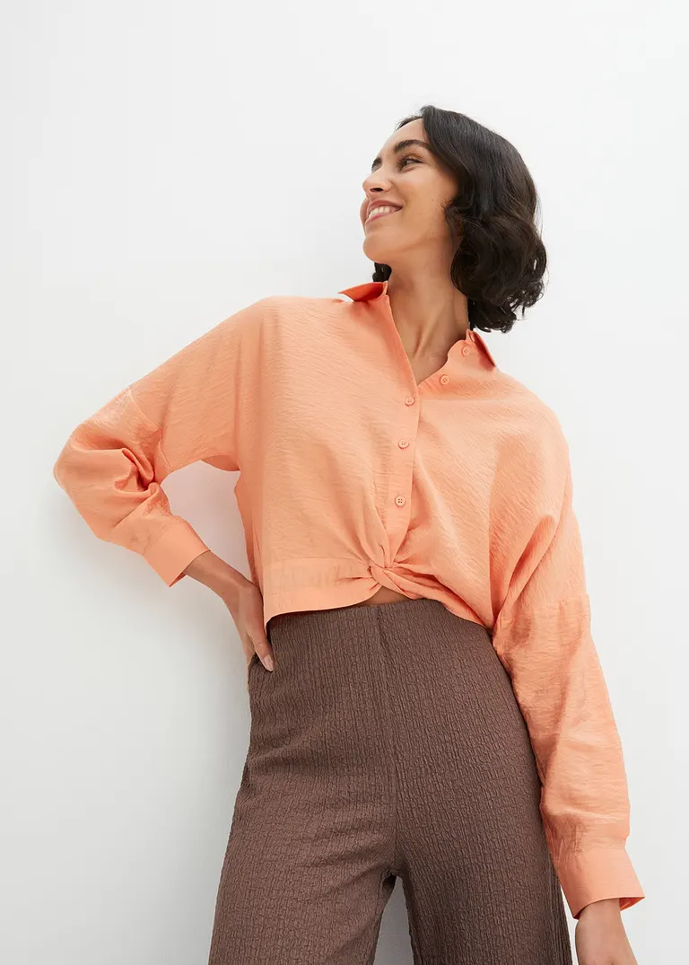 Bonprix Lässige Bluse Aus Strukturierter Zertifizierter Viskose Mit Modischem Wickeldetail Vorn