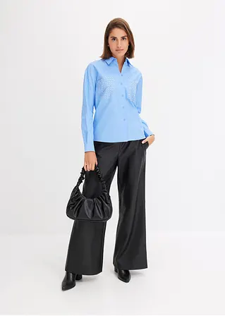 Bonprix Lässige Bluse Mit Aufgesetzten Taschen Und Nieten - Blau - Damen