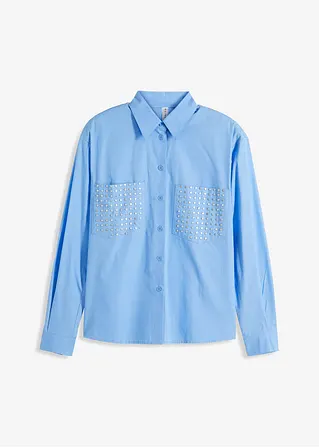 bonprix Lässige Bluse mit aufgesetzten Taschen und Nieten - blau - Damen