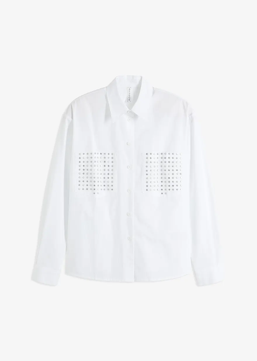 bonprix Lässige Bluse mit aufgesetzten Taschen und Nieten - weiß - Damen