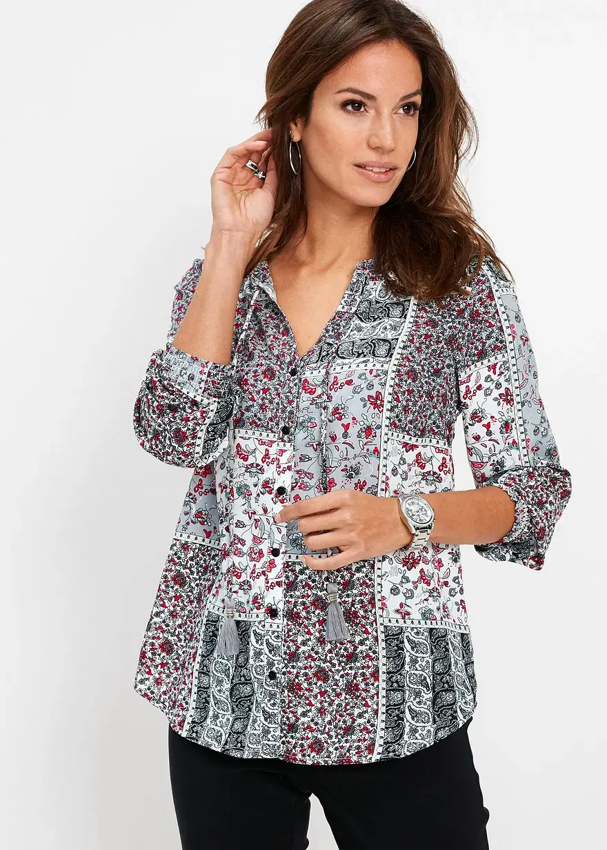 Bonprix Lässige Bluse Mit Kordel Am Ausschnitt - Weiß - Damen