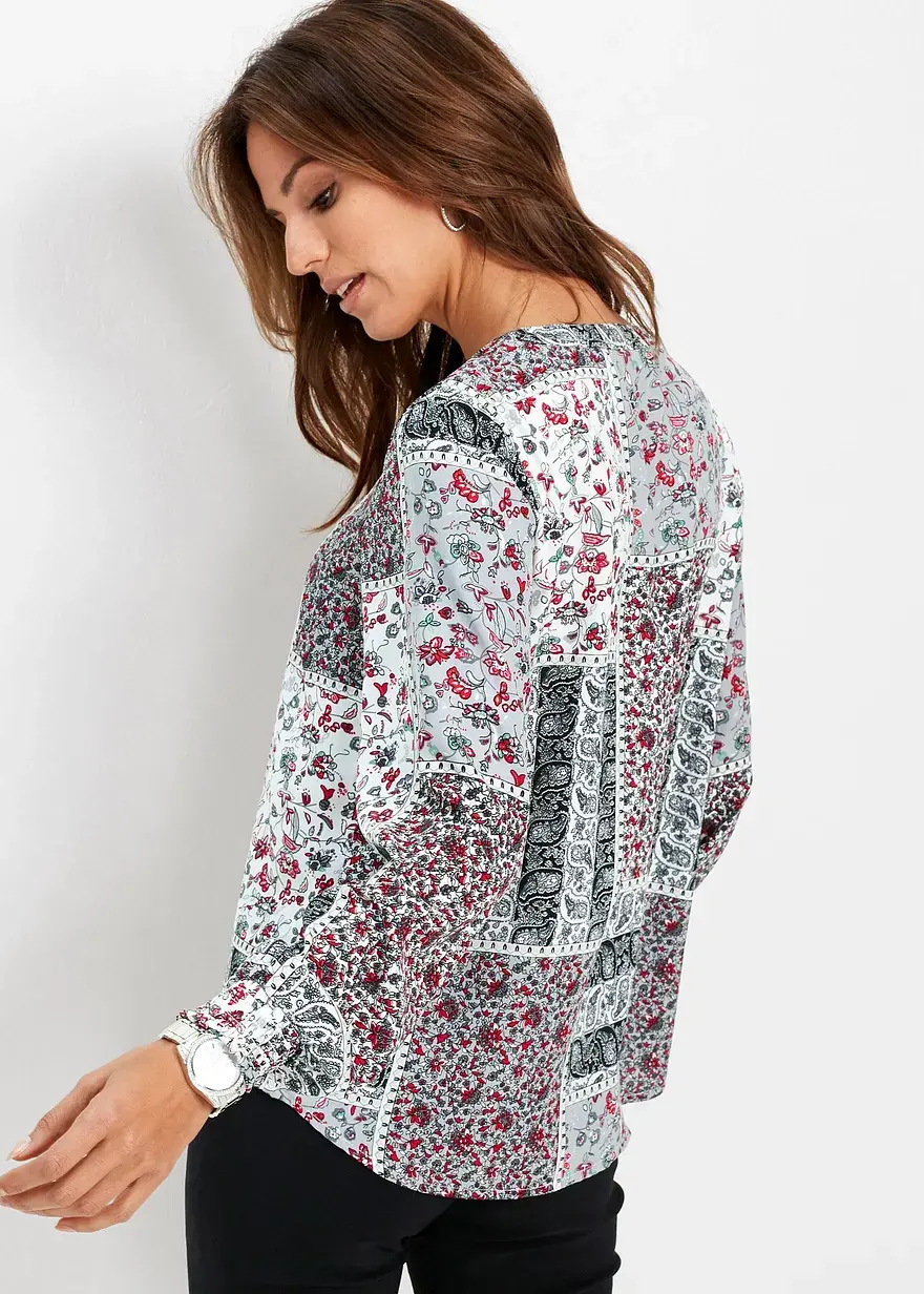 Bonprix Lässige Bluse Mit Kordel Am Ausschnitt - Weiß - Damen