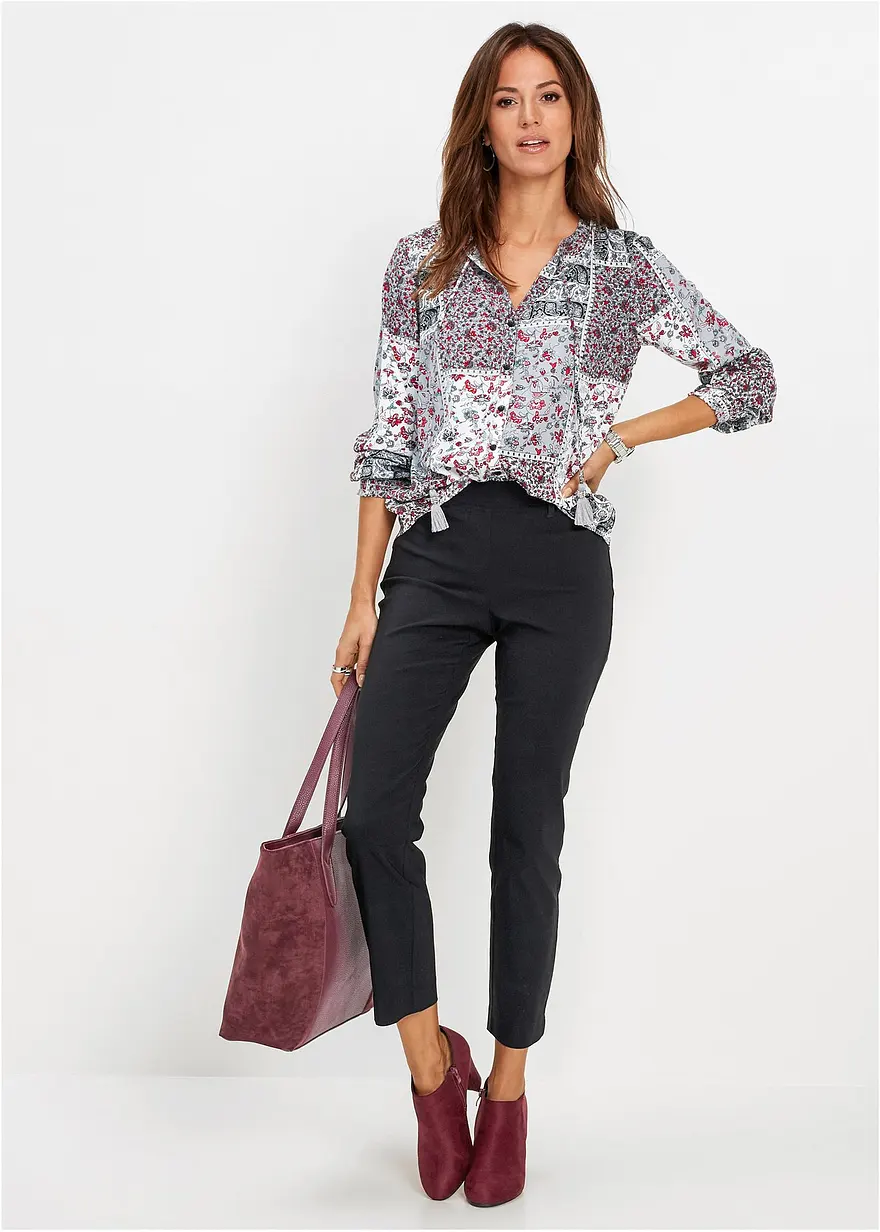Bonprix Lässige Bluse Mit Kordel Am Ausschnitt - Weiß - Damen