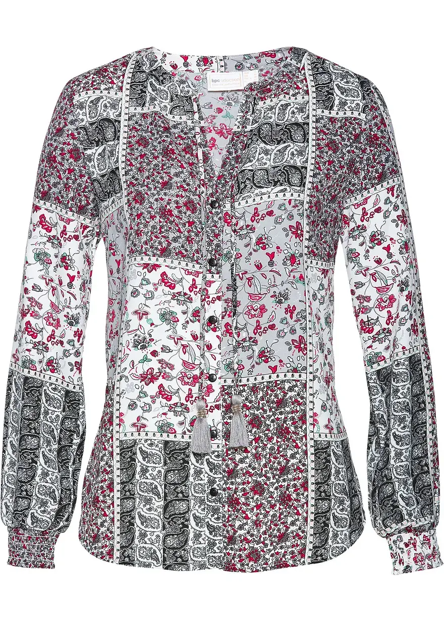 bonprix Lässige Bluse mit Kordel am Ausschnitt - weiß - Damen