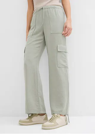 Bonprix Lässige Cargohose Aus Fließender Qualität Mit Bindedetail - Grün