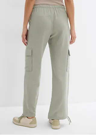 Bonprix Lässige Cargohose Aus Fließender Qualität Mit Bindedetail - Grün
