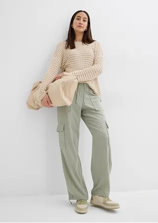 Bonprix Lässige Cargohose Aus Fließender Qualität Mit Bindedetail - Grün