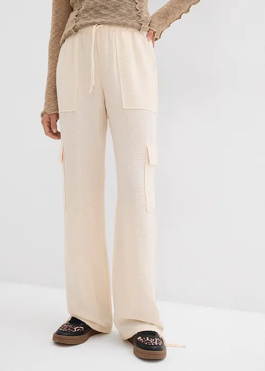 Bonprix Lässige Cargohose Aus Fließender Qualität Mit Bindedetail - Beige