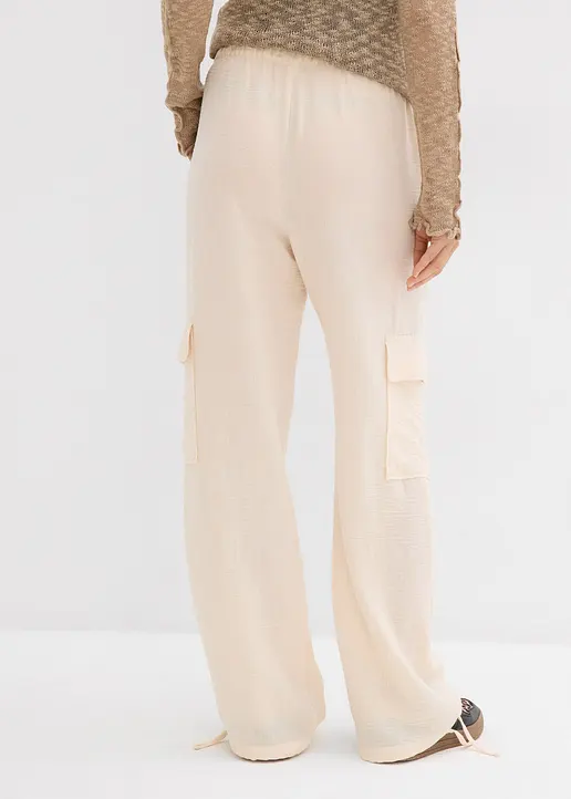 Bonprix Lässige Cargohose Aus Fließender Qualität Mit Bindedetail - Beige