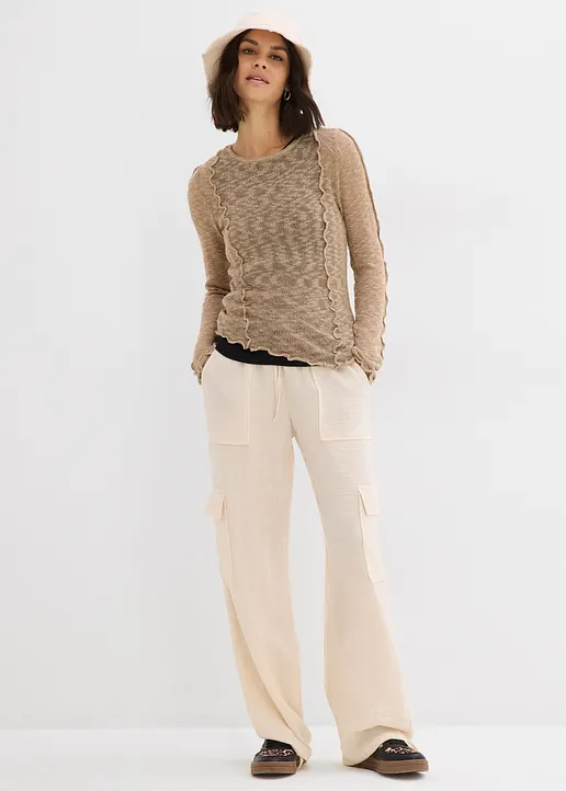 Bonprix Lässige Cargohose Aus Fließender Qualität Mit Bindedetail - Beige