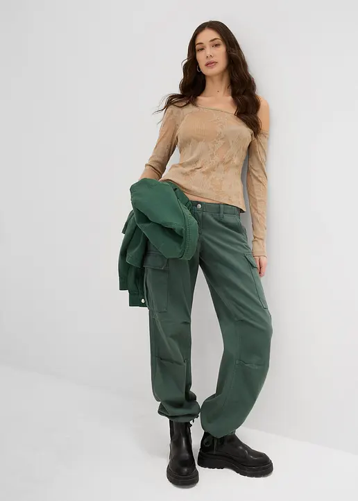 Bonprix Lässige Cargohose Im Relaxed Fit Mit Tunnelzug Am Saum - Grün
