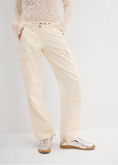 Bonprix Lässige Cargohose Im Relaxed Fit Mit Tunnelzug Am Saum - Beige