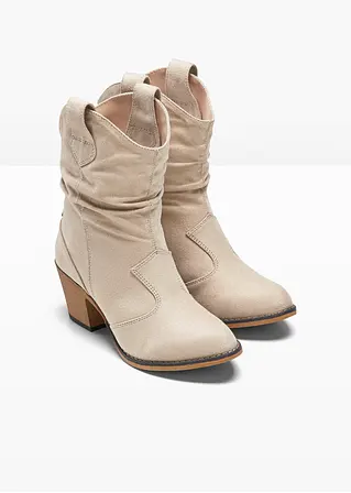 Bonprix Lässige Cowboy Stiefelette Mit Raffung - Beige - Damen