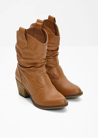 Bonprix Lässige Cowboy Stiefelette Mit Raffung - Braun - Damen