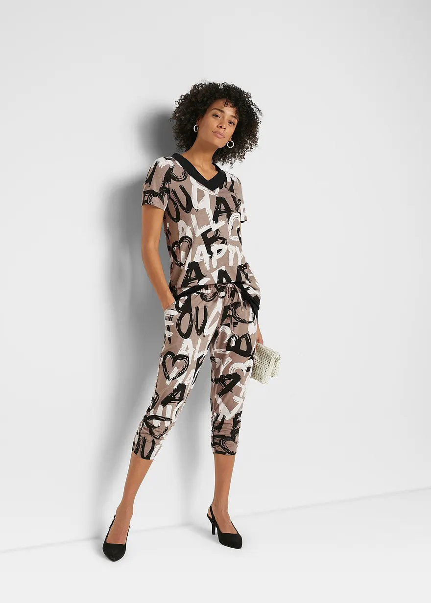 Bonprix Lässige Jersey-Hose Mit Modernem Druck - Braun - Damen