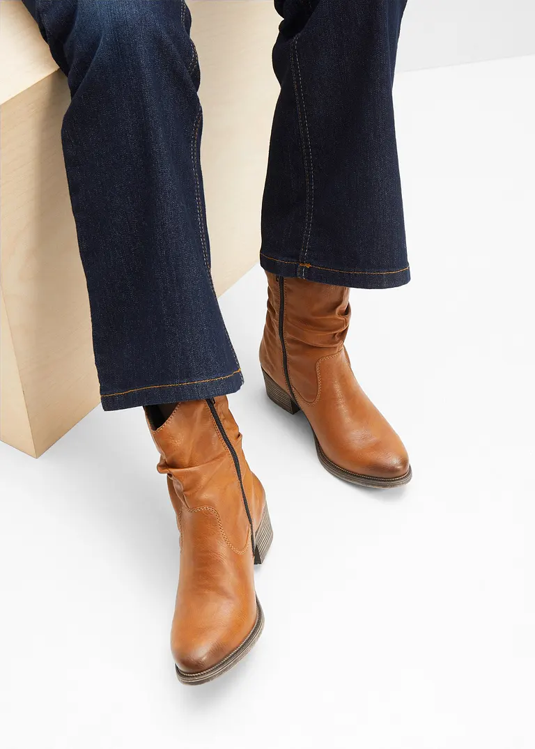 Bonprix Lässige Rieker Cowboy Stiefelette Mit Raffung - Braun