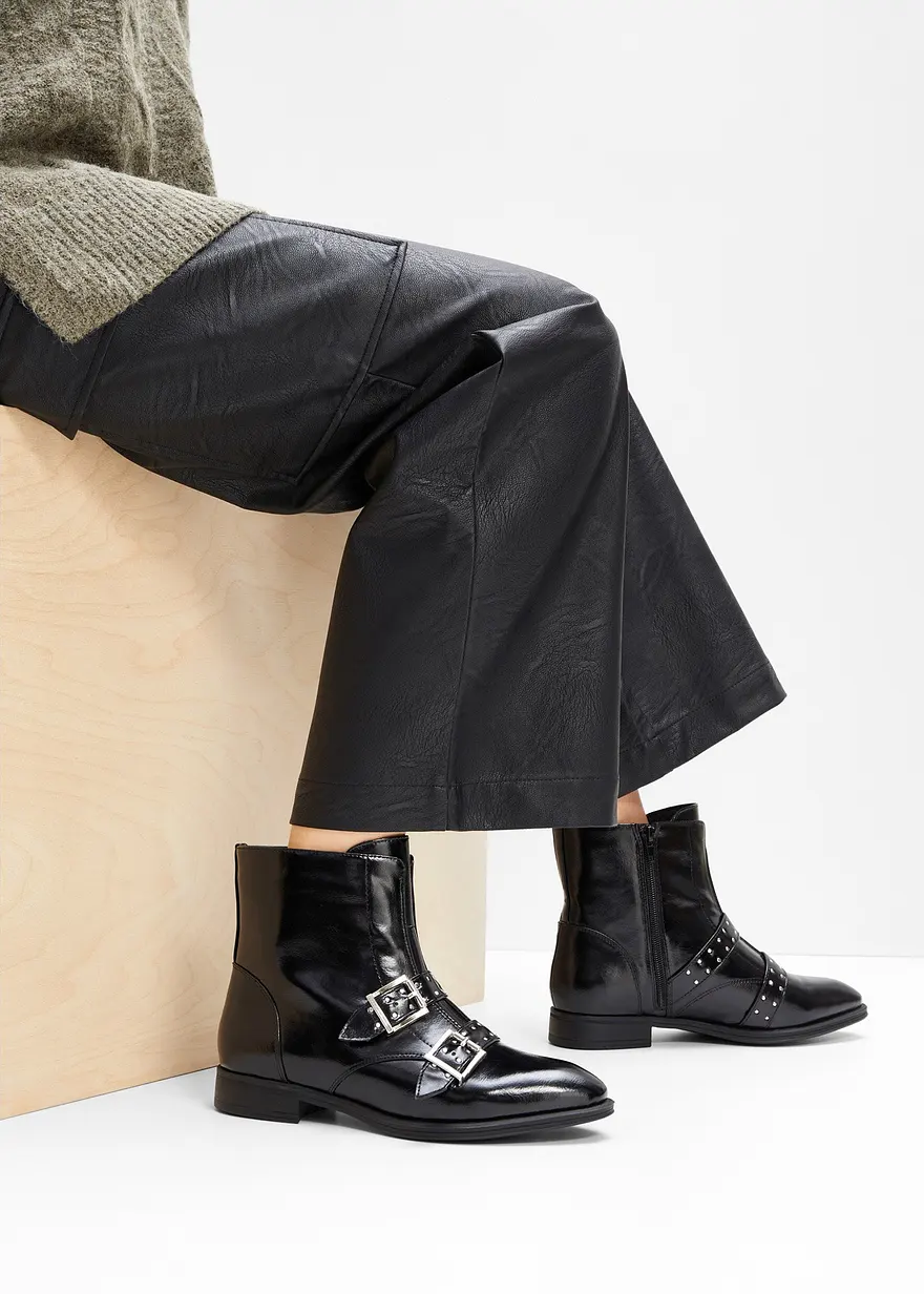 Bonprix Lässige Stiefelette Mit Schnallen Und Nieten - Schwarz