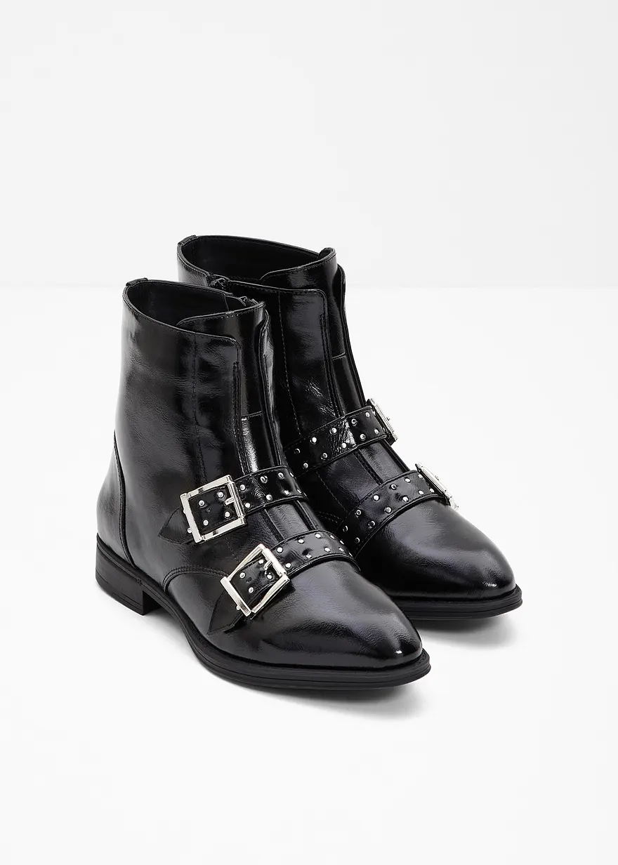 Bonprix Lässige Stiefelette Mit Schnallen Und Nieten - Schwarz