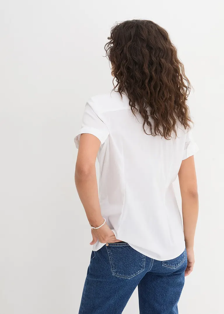 Bonprix Lässige Stretch-Bluse Mit Kurzem Arm - Weiß Regular