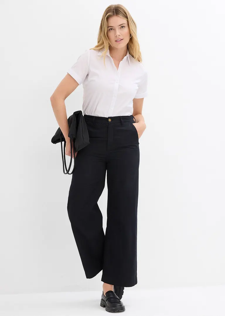 Bonprix Lässige Stretch-Bluse Mit Kurzem Arm - Weiß Regular