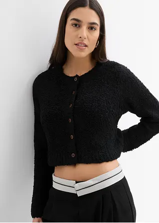 Bonprix Lässige Strickjacke Mit Knopfleiste Kurz Geschnitten - Schwarz