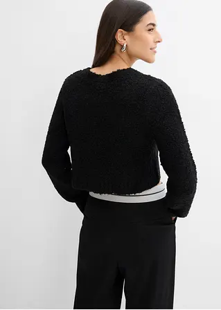 Bonprix Lässige Strickjacke Mit Knopfleiste Kurz Geschnitten - Schwarz
