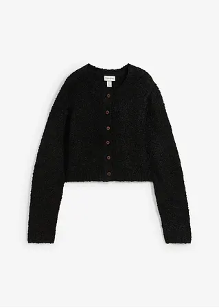 bonprix Lässige Strickjacke mit Knopfleiste kurz geschnitten - schwarz