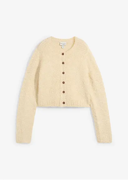 bonprix Lässige Strickjacke mit Knopfleiste kurz geschnitten - beige