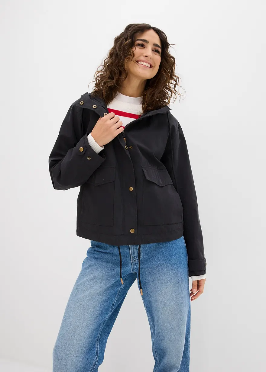Bonprix Lässige Übergangsjacke Mit Kapuze - Schwarz - Damen