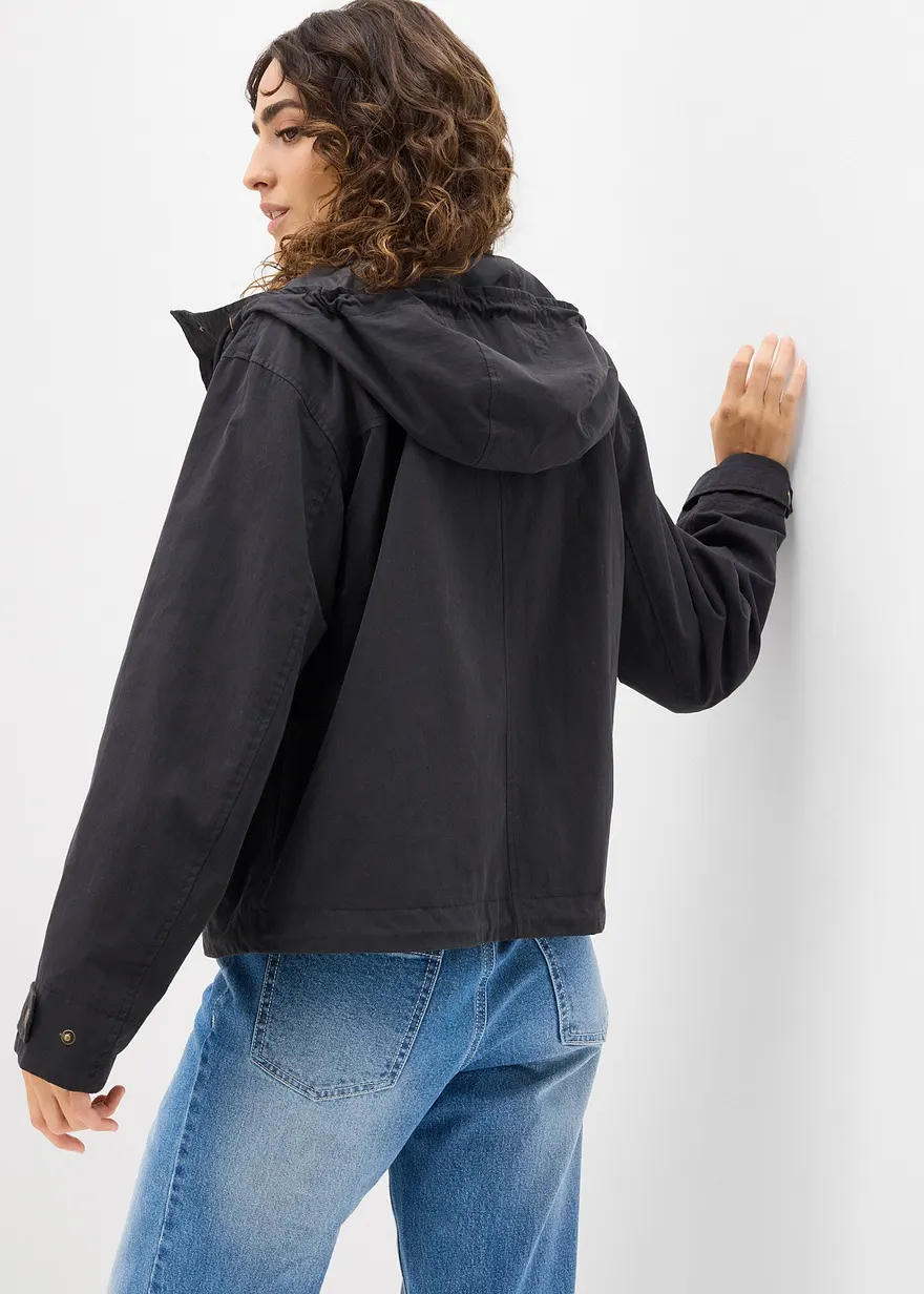 Bonprix Lässige Übergangsjacke Mit Kapuze - Schwarz - Damen