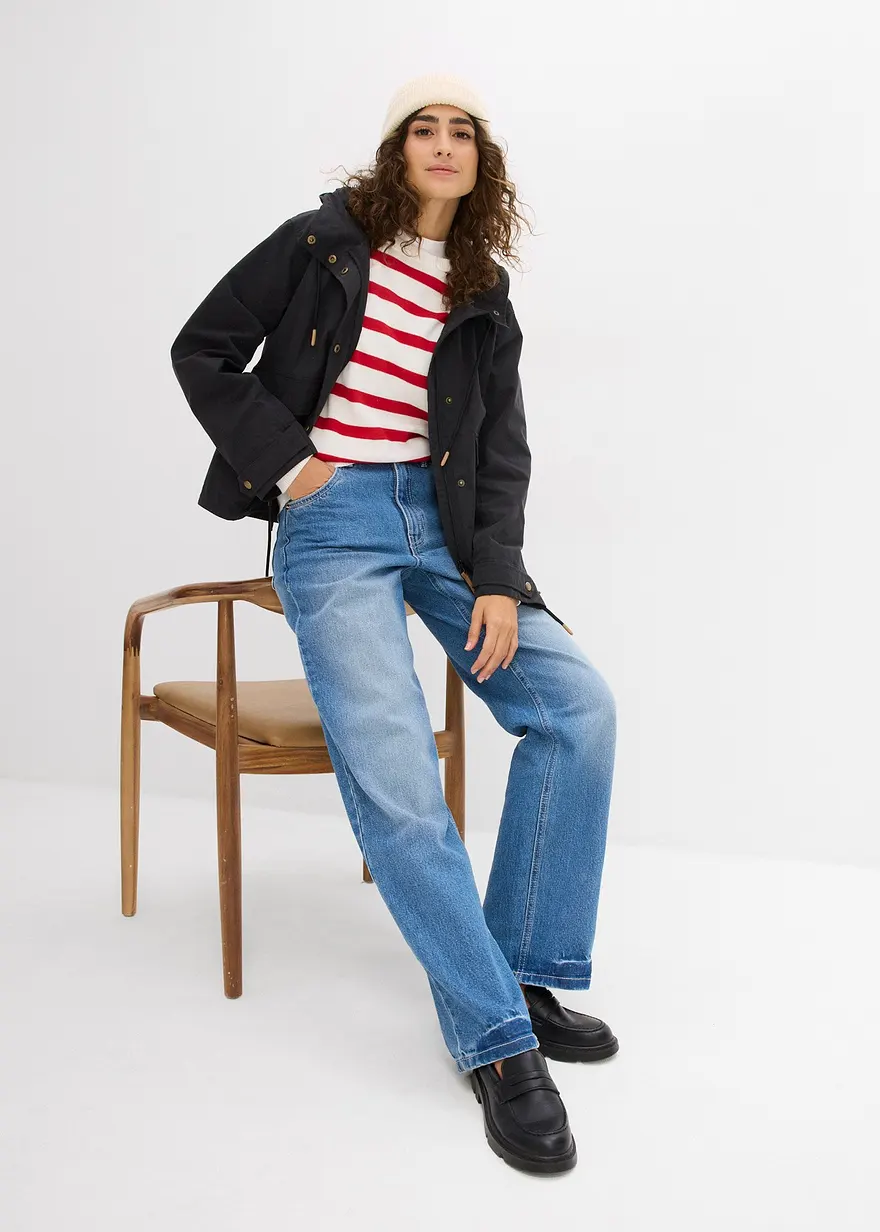 Bonprix Lässige Übergangsjacke Mit Kapuze - Schwarz - Damen