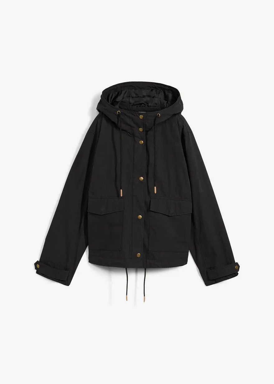 bonprix lässige Übergangsjacke mit Kapuze - schwarz - Damen