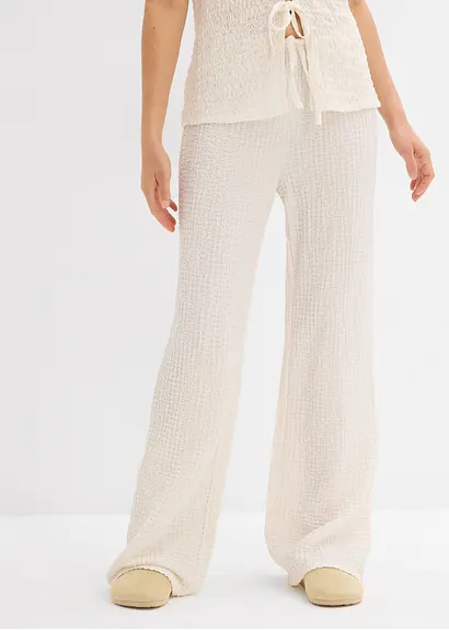 Bonprix Lässige Wide Leg Hose Aus Strukturiertem Crêpe Mit Bindedetail
