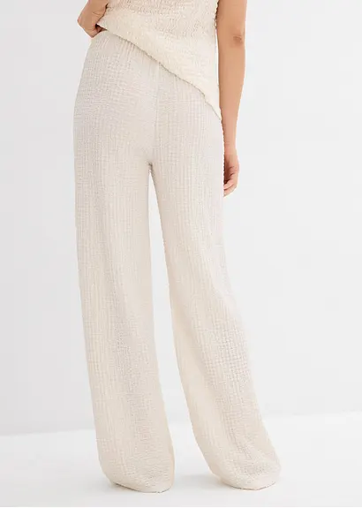 Bonprix Lässige Wide Leg Hose Aus Strukturiertem Crêpe Mit Bindedetail