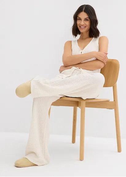 Bonprix Lässige Wide Leg Hose Aus Strukturiertem Crêpe Mit Bindedetail