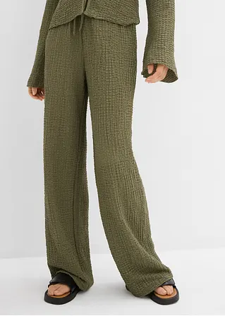 Bonprix Lässige Wide Leg Hose Aus Strukturiertem Crêpe Mit Bindedetail