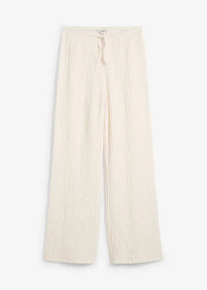 bonprix Lässige Wide Leg Hose aus strukturiertem Crêpe mit Bindedetail