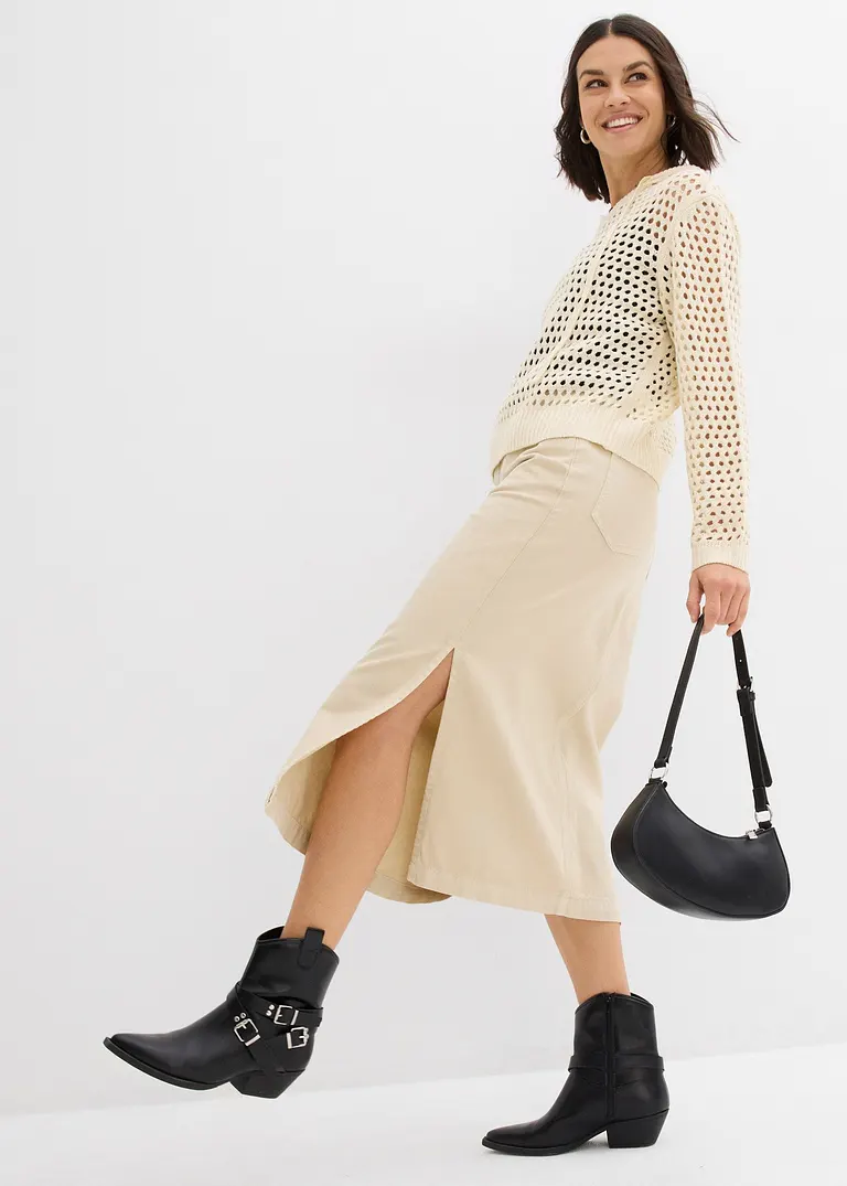 Bonprix Lässiger Ajour-Pullover Mit Kapuze Und Lochmuster - Beige - Damen