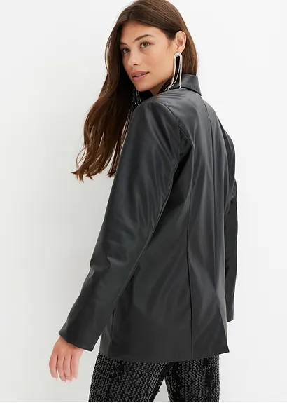 Bonprix Lässiger Blazer Aus Lederimitat - Schwarz - Damen