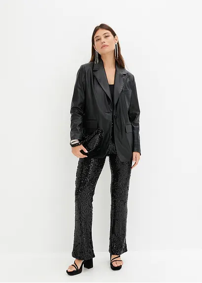 Bonprix Lässiger Blazer Aus Lederimitat - Schwarz - Damen