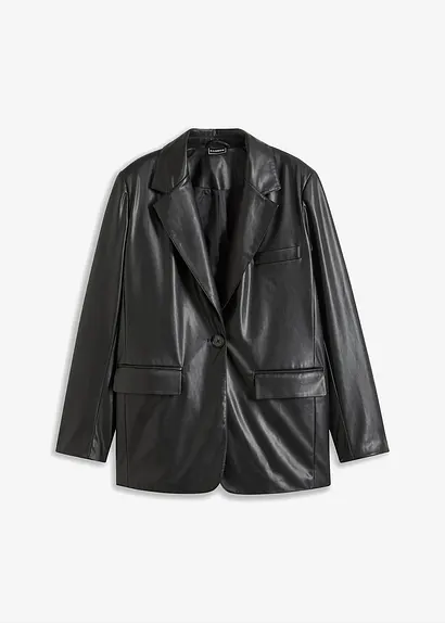 bonprix Lässiger Blazer aus Lederimitat - schwarz - Damen