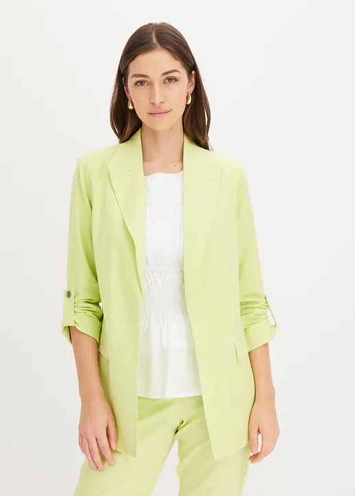 Bonprix Lässiger Blazer Mit 7/8 Ärmeln Ohne Verschluss - Grün