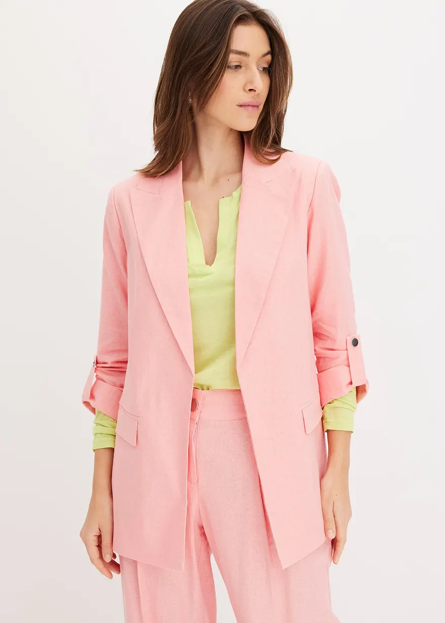 Bonprix Lässiger Blazer Mit 7/8 Ärmeln Ohne Verschluss - Rosa