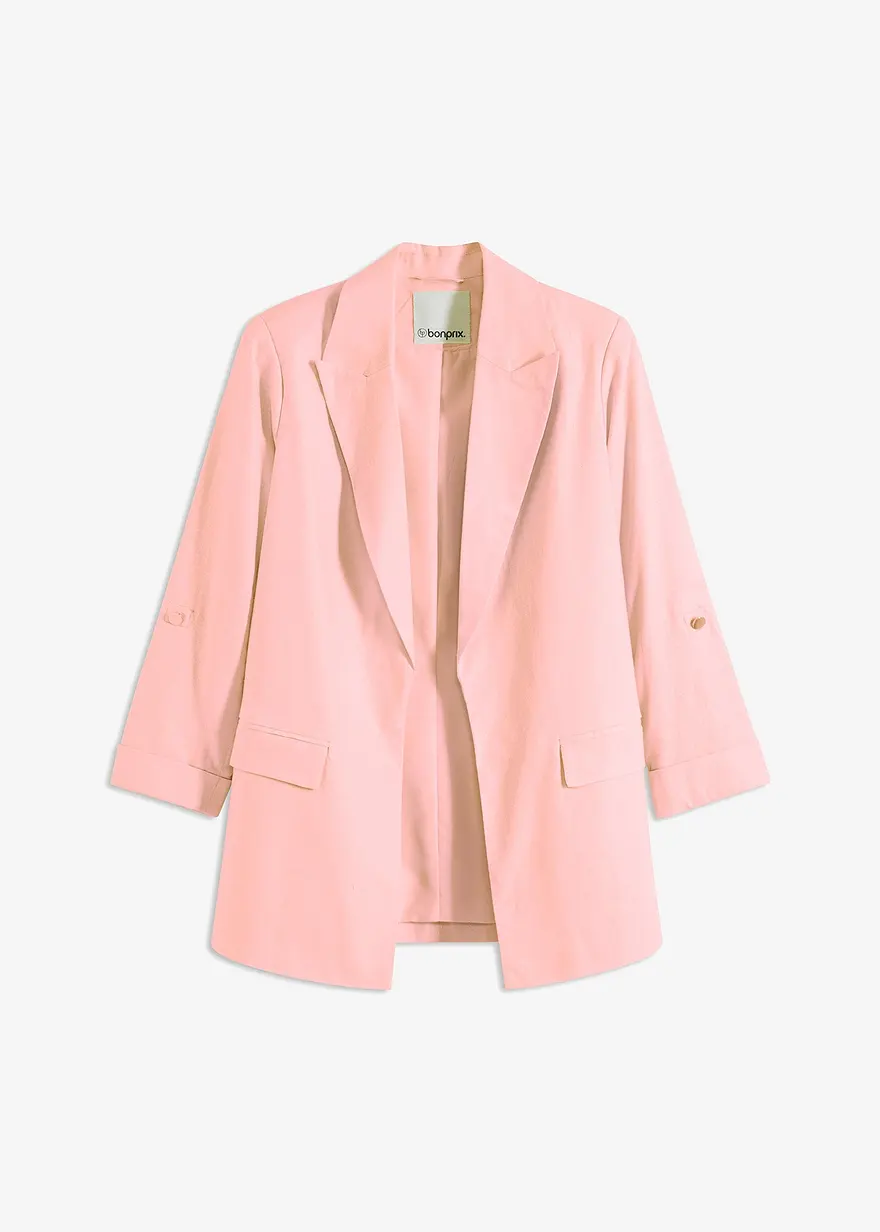 bonprix Lässiger Blazer mit 7/8 Ärmeln ohne Verschluss - rosa