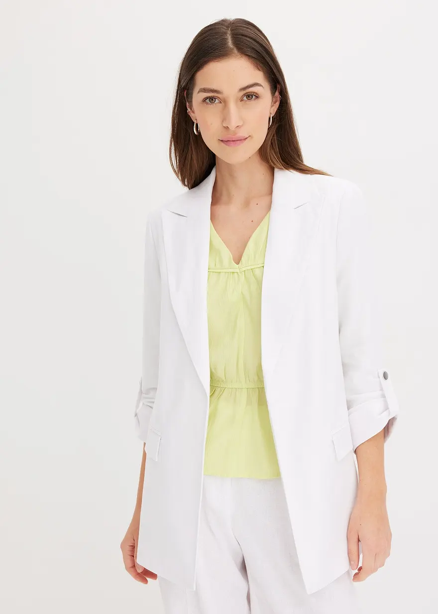 Bonprix Lässiger Blazer Mit 7/8 Ärmeln Ohne Verschluss - Weiß